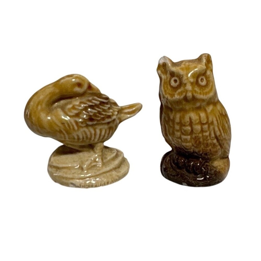 Vintage Wade Whimzies England Miniature Figurines Owl & Swan Red Rose Tea